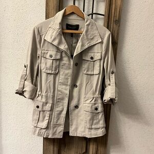 BCBG MAXAZRIA BRONNEN MILITARY UTILITY JACKET WOMENS OPEN BACK SMALL KHAKI NWT